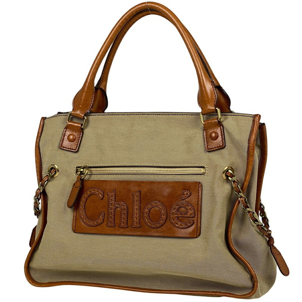 Chloe logo tote bag shoulder canvas beige